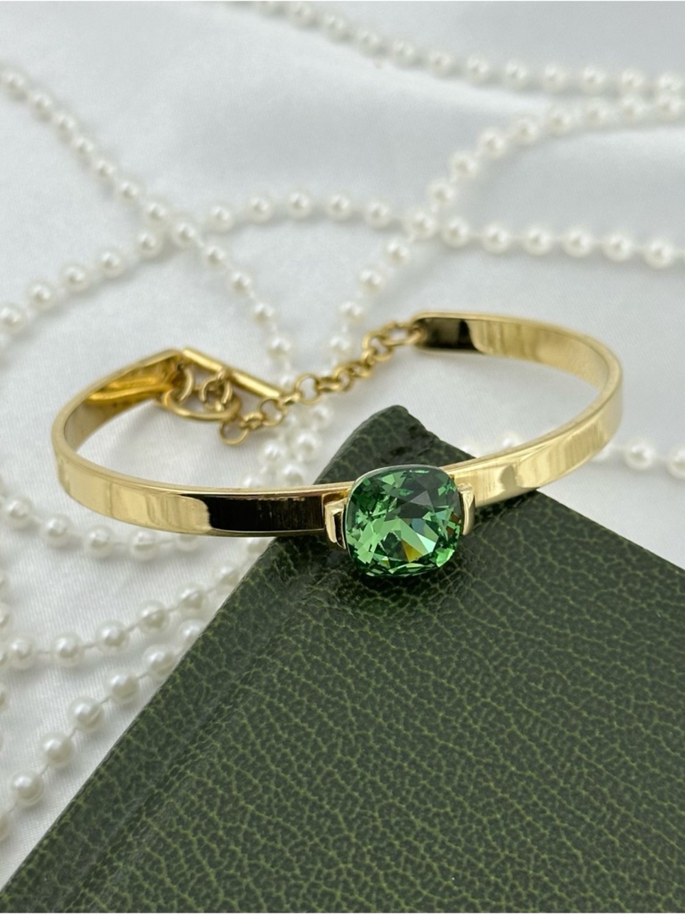 Gold Bangel with Green Stone